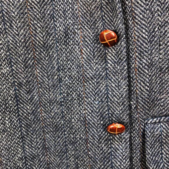 Vintage ENGLISH MANOR Gray Herringbone Tweed Sportcoat with Leather Buttons 46R - Picture 7 of 16